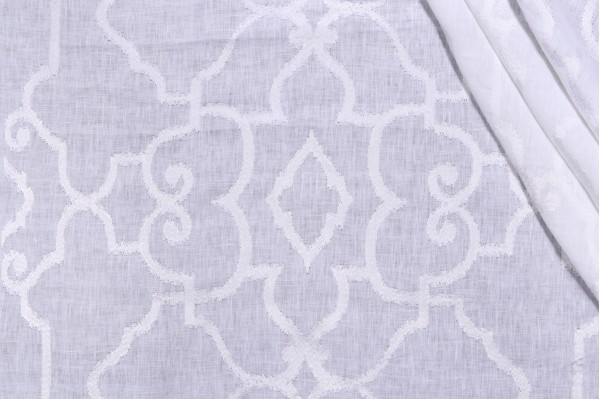 Thibaut Ogden W714211 Embroidered Linen Drapery Fabric in White on White