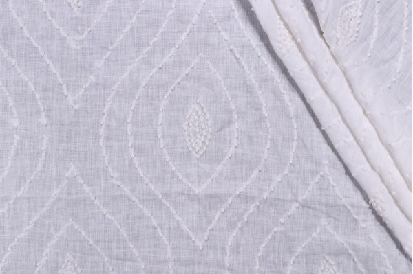 Thibaut Balboa Dots W75702 Sheer Embroidered Linen Drapery Fabric in White on White
