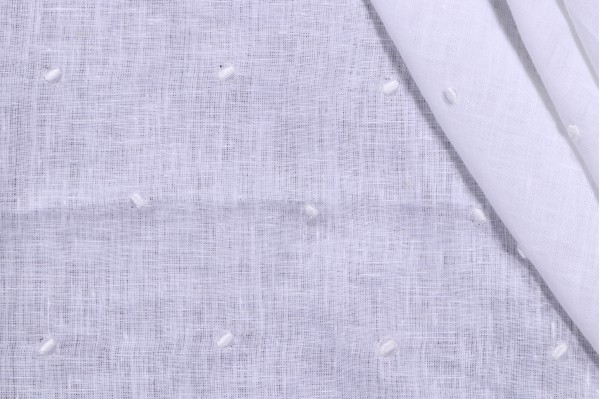 Thibaut Sheer Dot AW7858 Sheer Embroidered Linen Drapery Fabric in White on White