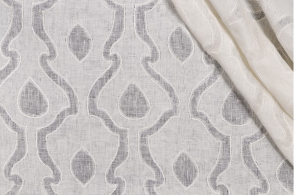 Thibaut Derocco AW26102 Sheer Embroidered Linen Drapery Fabric in White