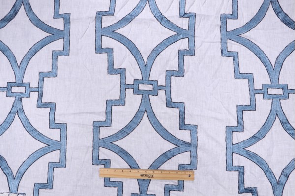Click for 1 Yard Anna French Songyue W736144 Embroidered Drapery Fabric in Blue for Thibaut 1 Yard Anna French Songyue W736144 Embroidered Drapery Fabric in Blue for Thibaut