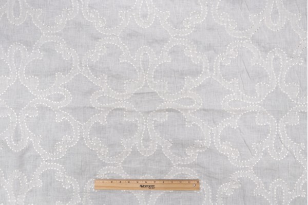 Thibaut Park Slope W764118 Embroidered Linen Drapery Fabric in White