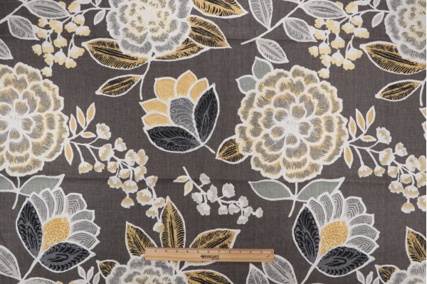 Thibaut Sulu F913010 Printed Linen Drapery Fabric in Charcoal