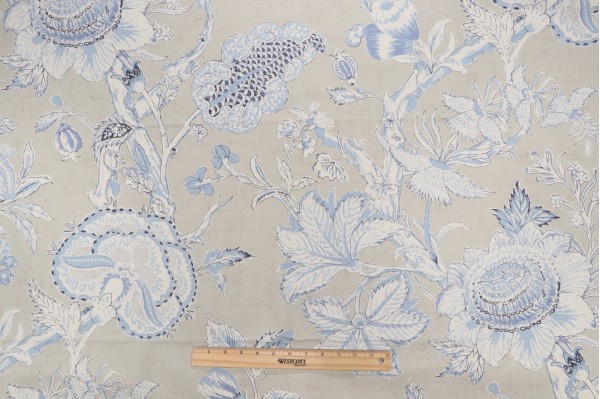 Thibaut Rittenhouse F94146 Printed Cotton Blend Drapery Fabric in Blue and Tan