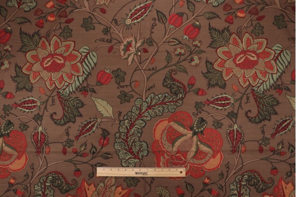 Thibaut Dorchester F99009 Printed Drapery Fabric in Red on Brown