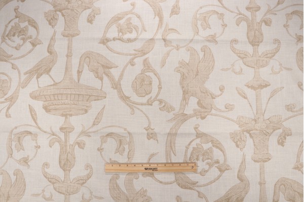 Thibaut Renaissance F91316 Printed Linen Blend Drapery Fabric in Beige