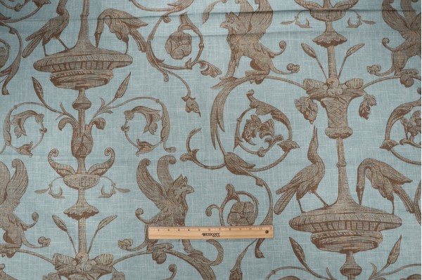 Thibaut Renaissance F91315 Printed Linen Blend Drapery Fabric in Aqua