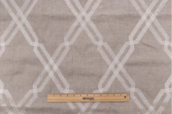 Thibaut Fusion Trellis W736148 Embroidered Linen Drapery Fabric in Natural