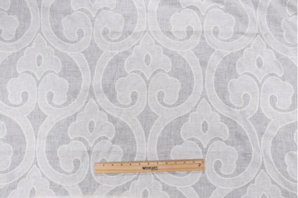 Thibaut Clovis W714263 Sheer Embroidered Linen Drapery Fabric in Off-White