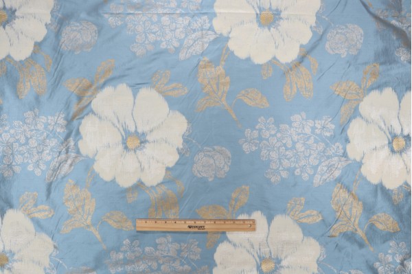 Thibaut Rue de Seine AF7867 Printed & Embroidered Silk Drapery Fabric in Blue