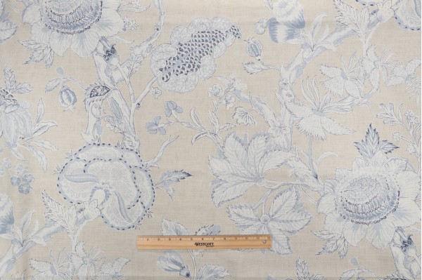 Thibaut Rittenhouse F94146 Printed Cotton Blend Drapery Fabric in Blue and Tan