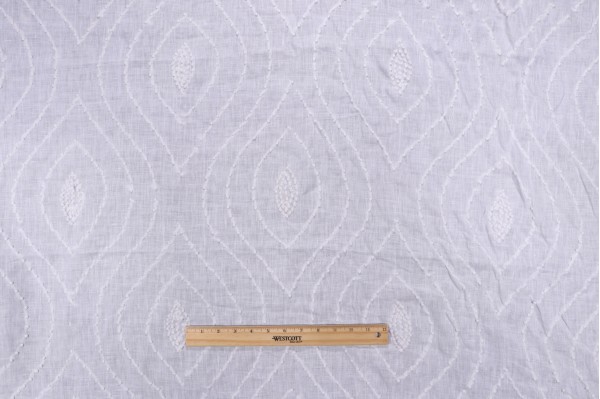 Thibaut Balboa Dots W75702 Sheer Embroidered Linen Drapery Fabric in White on White