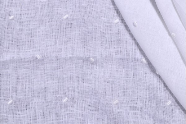 Thibaut Sheer Dot AW7858 Sheer Embroidered Linen Drapery Fabric in White on White