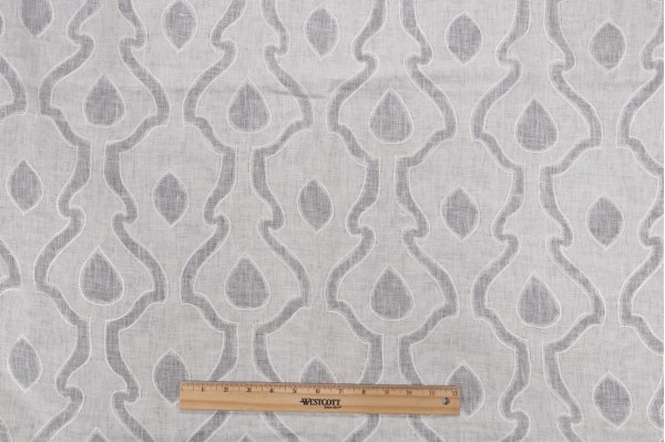 Thibaut Derocco AW26102 Sheer Embroidered Linen Drapery Fabric in White