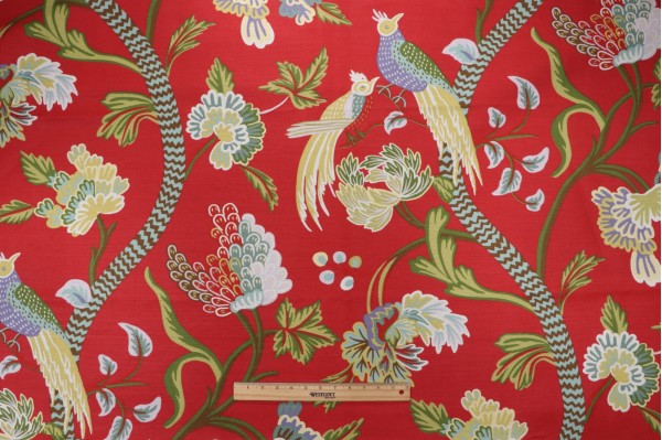 Anna French Janta Bazaar F964161 Printed Linen Blend Drapery Fabric in Red for Thibaut