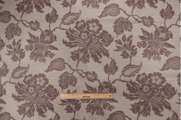 Thibaut Helena F94104 Printed Linen Drapery Fabric in Brown on Natural