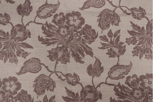 Thibaut Helena F94104 Printed Linen Drapery Fabric in Brown on Natural