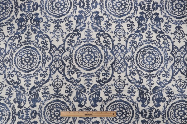 Thibaut Sansome F94151 Printed Linen Blend Drapery Fabric in Navy