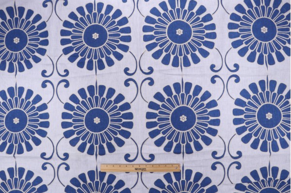 Thibaut Sun Garden W716032 Printed & Embroidered Linen Drapery Fabric in Blue