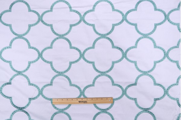 1 Yard Thibaut Mara W716004 Embroidered Drapery Fabric in Turquoise