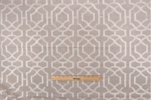 Thibaut Alston Trellis W713027 Embroidered Linen Drapery Fabric in Flax