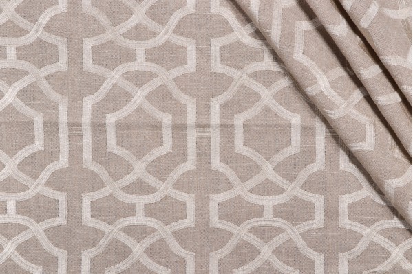 Thibaut Alston Trellis W713027 Embroidered Linen Drapery Fabric in Flax
