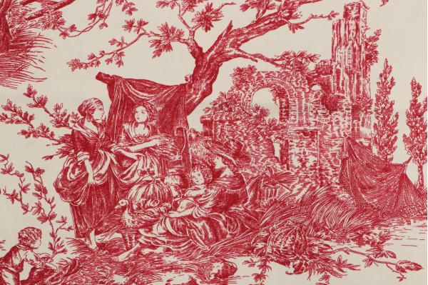Thibaut Chateau De Loir F97301 Printed Cotton Drapery Fabric in Red on Cream