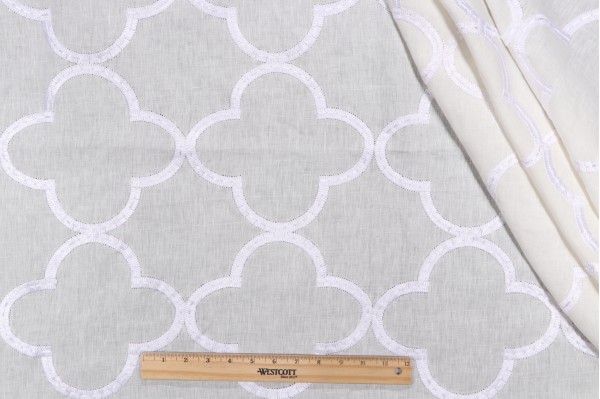 Thibaut Mara W716001 Embroidered Drapery Fabric in White