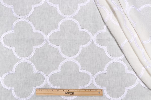 Thibaut Mara W716001 Embroidered Drapery Fabric in White