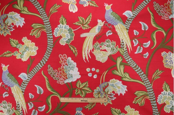 Thibaut Janta Bazaar F964161 Printed Linen Blend Drapery Fabric in Red