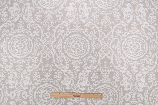 Thibaut Sansome F94155 Printed Linen Blend Drapery Fabric in White on Natural