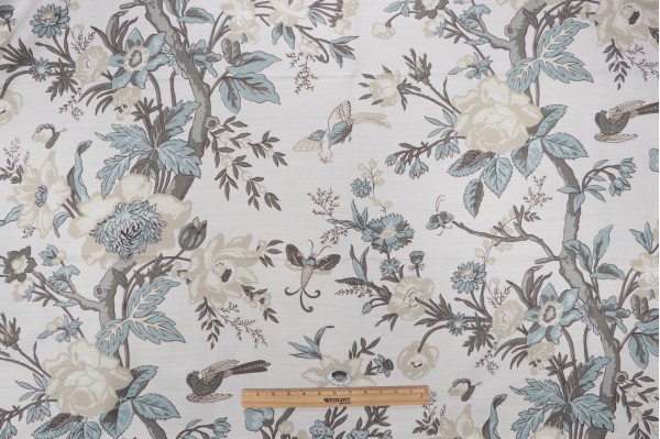 Thibaut Nemour F936131 Printed Linen Blend Drapery Fabric in Beige and Aqua