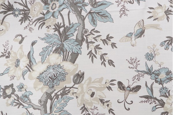 1 Yard Thibaut Nemour F936131 Printed Linen Blend Drapery Fabric in Beige and Aqua