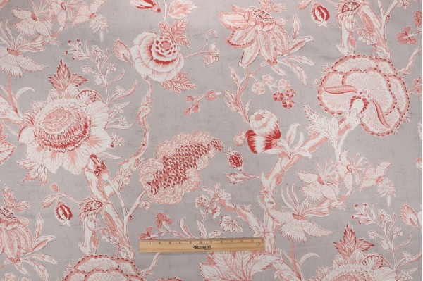 Thibaut Rittenhouse F94147 Printed Cotton Drapery Fabric in Red on Linen