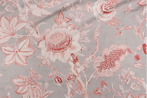 Thibaut Rittenhouse F94147 Printed Cotton Drapery Fabric in Red on Linen