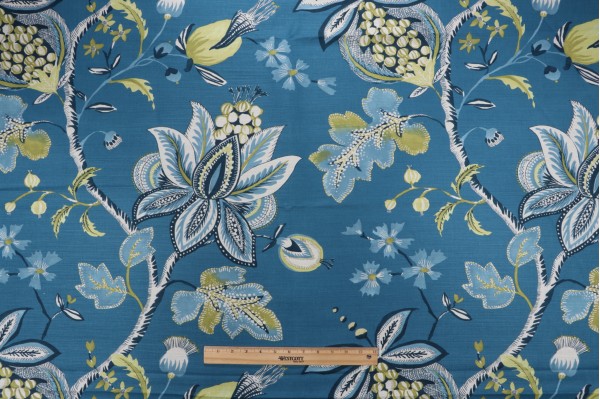Thibaut Donegal F913002 Printed Linen Blend Drapery Fabric in Peacock Blue