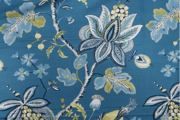 Thibaut Donegal F913002 Printed Linen Blend Drapery Fabric in Peacock Blue