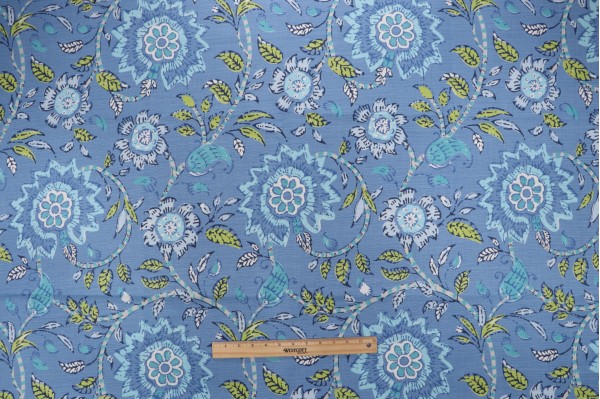 Thibaut Sevita F964109 Printed Linen Blend Drapery Fabric in Blue and Green