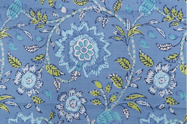 Thibaut Sevita F964109 Printed Linen Blend Drapery Fabric in Blue and Green