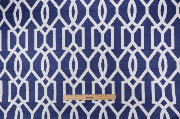 Thibaut Downing Gate F916047 Printed Linen Blend Drapery Fabric in Navy