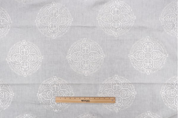Thibaut Halie W736127 Embroidered Drapery Fabric in White on Linen
