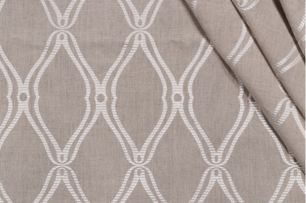Thibaut Frankfurt W74107 Embroidered Linen Drapery Fabric in Natural Linen