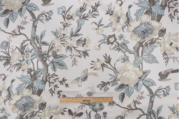 Thibaut Nemour F936131 Printed Linen Blend Drapery Fabric in Beige and Aqua