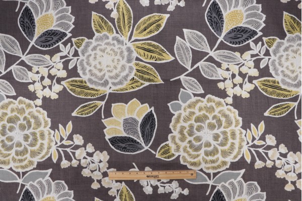 Thibaut Sulu F913010 Printed Linen Drapery Fabric in Charcoal