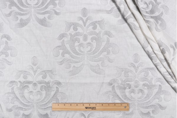 Anna French Glitter Damask AW9105 Embroidered Linen Drapery Fabric in White for Thibaut