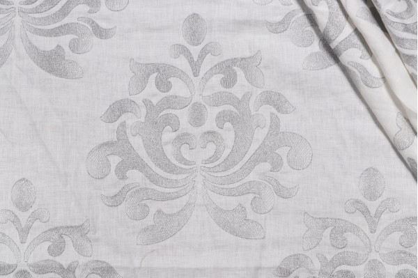 Anna French Glitter Damask AW9105 Embroidered Linen Drapery Fabric in White for Thibaut