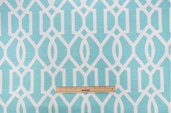 Thibaut Downing Gate F916046 Printed Linen Blend Drapery Fabric in Turquoise