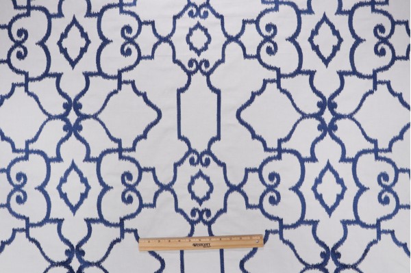 Thibaut Ogden W714212 Embroidered Cotton Drapery Fabric in Blue