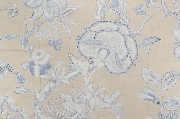 Anna French Rittenhouse F94146 Printed Cotton Blend Drapery Fabric in Blue and Tan for Thibaut