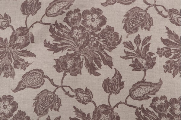 Thibaut Helena F94104 Printed Linen Drapery Fabric in Brown on Natural